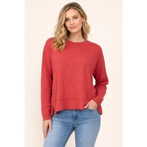 Lucky Brand Women's M Rust Red Knit Long Sleeve Pullover Top Cabincore Boho Soft